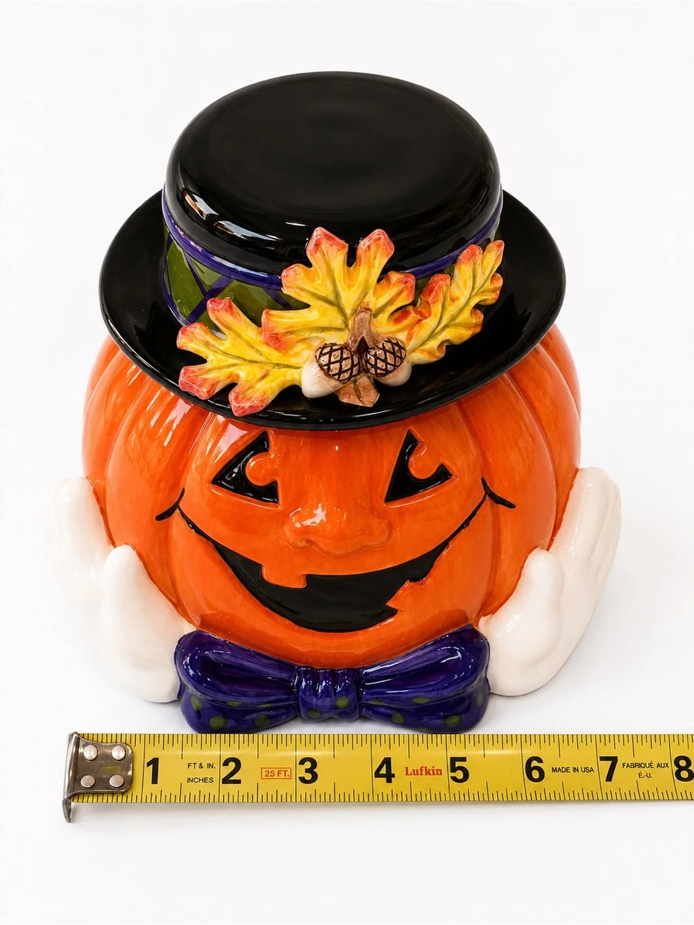Fitz & Floyd Essentials Cookie Jar Derby Pumpkin Hat Fall 7